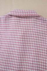 Pink Houndstooth Color Contrast Textured Patchwork Loose Shacket Jackets JT's Designer Fashion