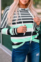 Green Striped Drawstring Long Sleeve Hoodie Sweatshirts & Hoodies JT's Designer Fashion