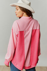 Peach Blossom Two Tone Contrast Waffle Knit Buttoned Loose Shacket Jackets JT's Designer Fashion
