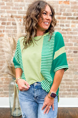 Green Stripe Patchwork Colorblock Plus Size T Shirt Plus Size Tops & Tees JT's Designer Fashion
