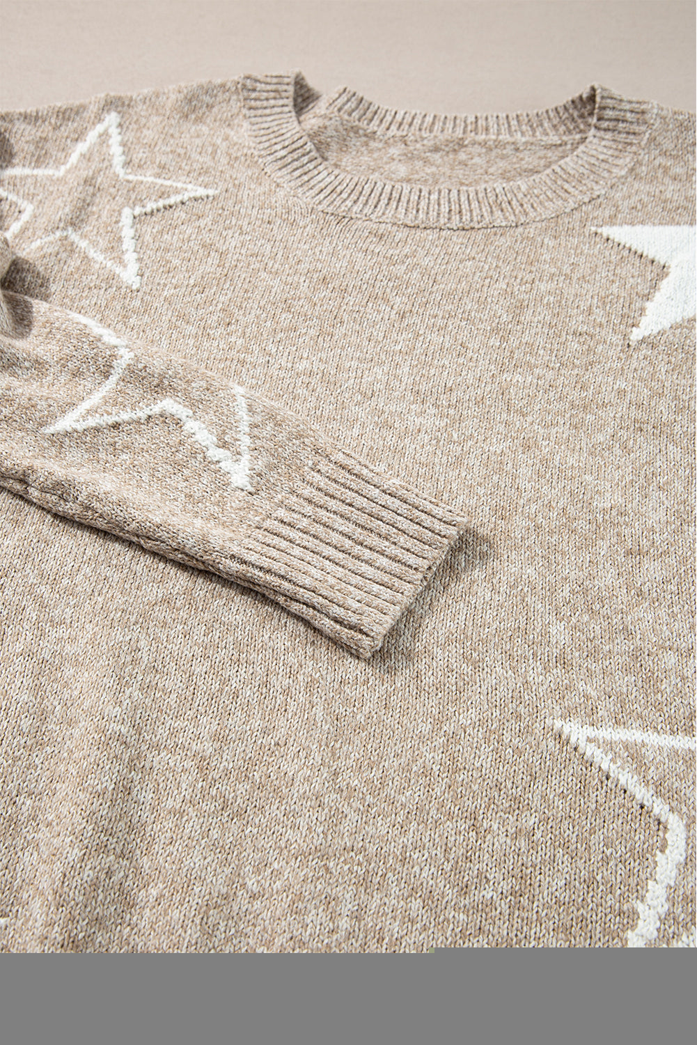 Khaki Star Pattern Drop Shoulder Sweater Sweaters JT's Designer Fashion