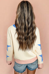 Beige Star Patchwork Exposed Seam Oversized Sweatshirt Sweatshirts & Hoodies JT's Designer Fashion