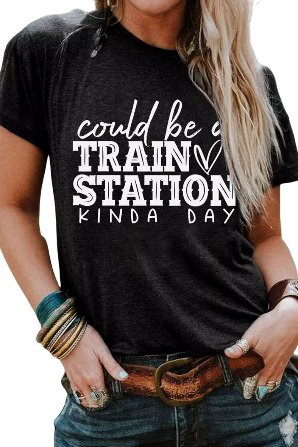 Black Could be a TRAIN STATION KINDA DAY Graphic Tee Graphic Tees JT's Designer Fashion