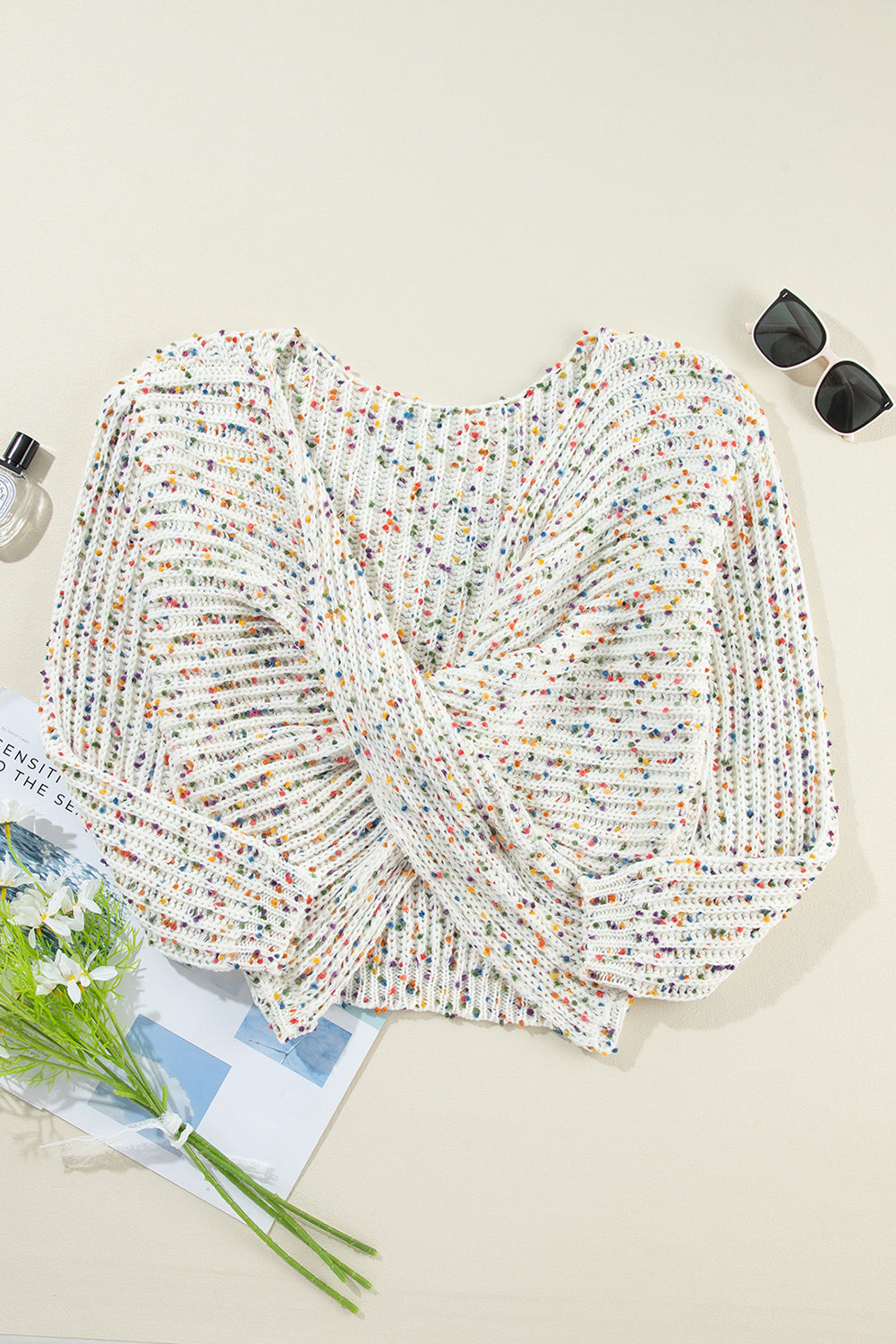 White Confetti Reversible Twist Sweater Sweaters JT's Designer Fashion