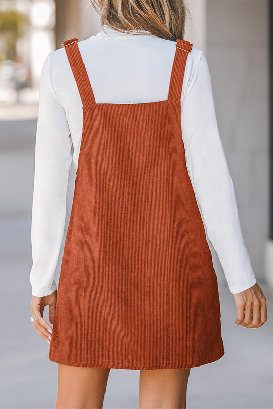 Cinnamon Solid Front Pockets Sleeveless Corduroy Overall Dress Mini Dresses JT's Designer Fashion
