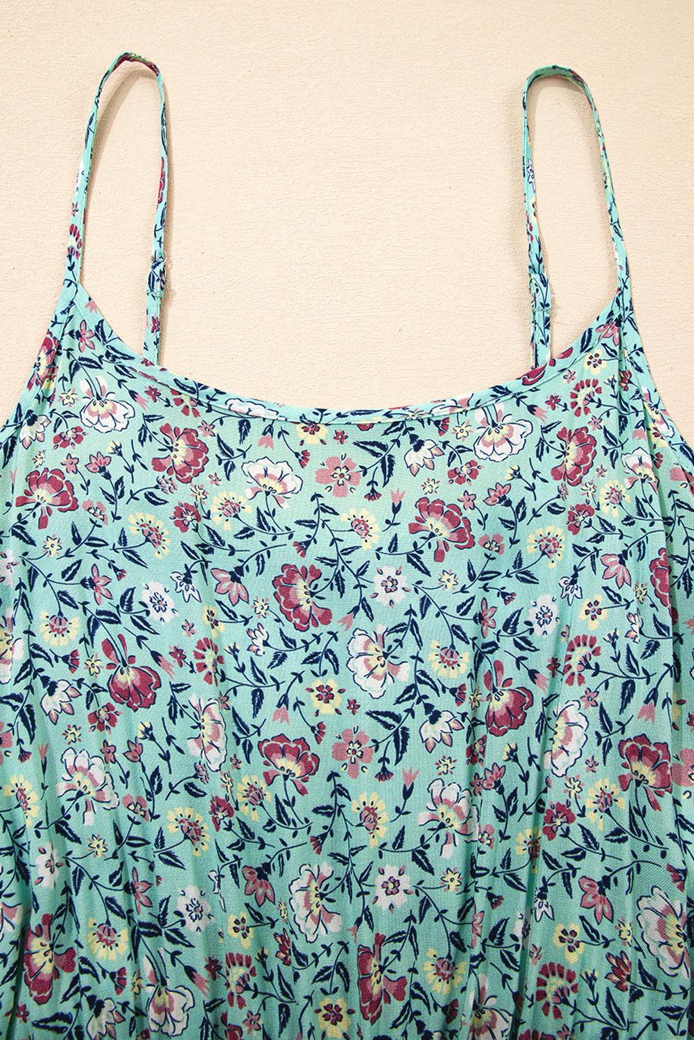 Green Bohemian Floral Ruffle Bottom Spaghetti Strap Jumpsuit Jumpsuits & Rompers JT's Designer Fashion