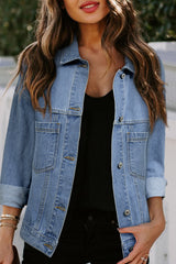 Wild Wind Washed Oversize Pocketed Denim Jacket Denim Jackets JT's Designer Fashion
