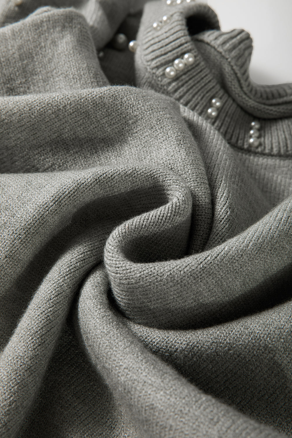 Light Grey Pearled Drop Shoulder Round Neck Sweater Sweaters JT's Designer Fashion