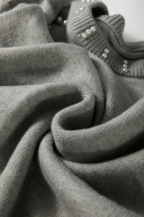 Light Grey Pearled Drop Shoulder Round Neck Sweater Sweaters JT's Designer Fashion
