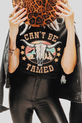 Black Western CAN'T BE TAMED Longhorn Graphic T Shirt Graphic Tees JT's Designer Fashion