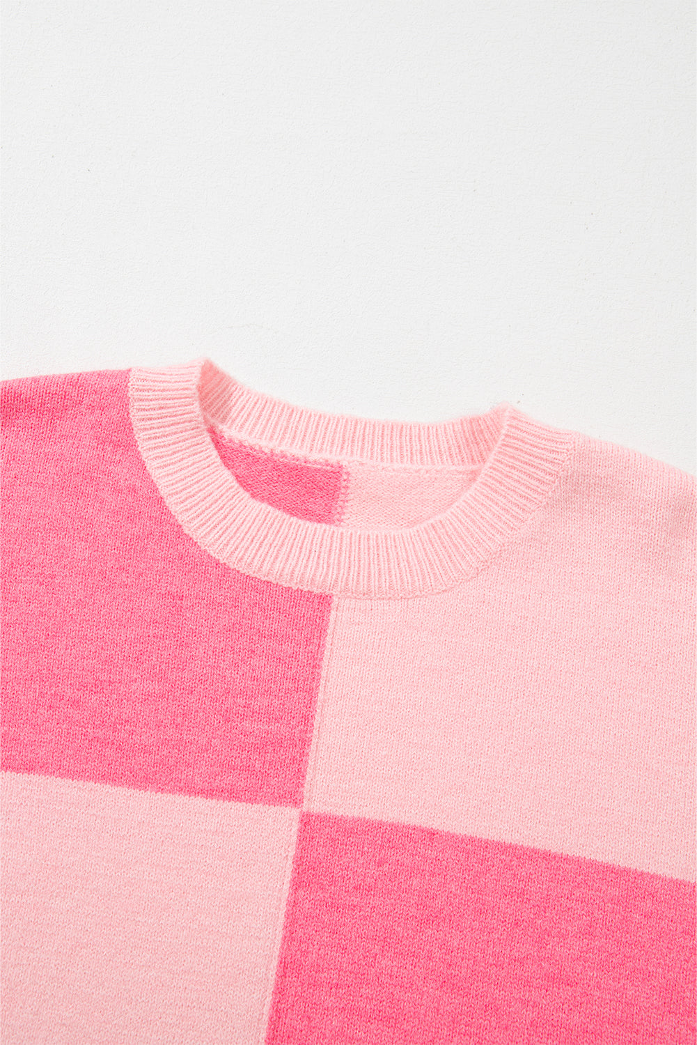 Pink Checkered Colorblock Striped High Low Loose Sweater Sweaters JT's Designer Fashion