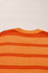 Orange Stripe Colorblock Crew Neck Drop Shoulder Loose Sweater Sweaters JT's Designer Fashion