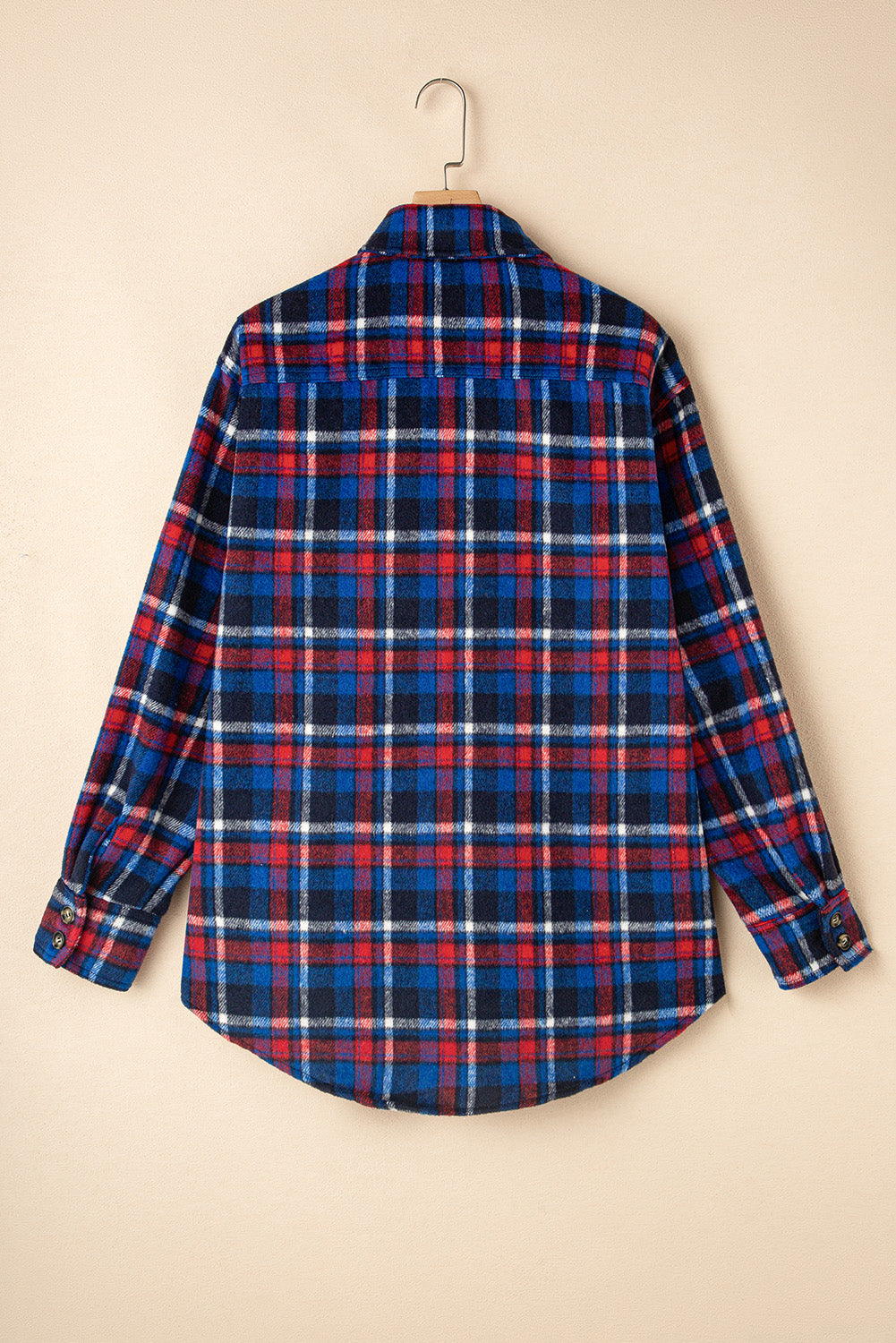 Navy Blue Plaid Flap Pocket Button Up Shacket Plaid Shackets JT's Designer Fashion