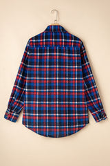 Navy Blue Plaid Flap Pocket Button Up Shacket Plaid Shackets JT's Designer Fashion