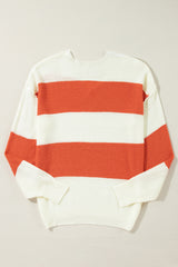 Orange Stripe Loose Color Block Drop Shoulder Bubble Sleeve Sweater Sweaters JT's Designer Fashion