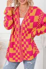 Multicolor Open Front Mixed Checkered Pattern Knit Cardigan Sweaters & Cardigans JT's Designer Fashion