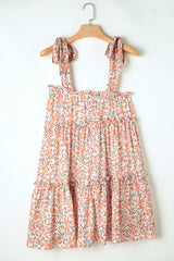 Orange Rose Floral Knotted Straps Tiered Babydoll Dress Floral Dresses JT's Designer Fashion