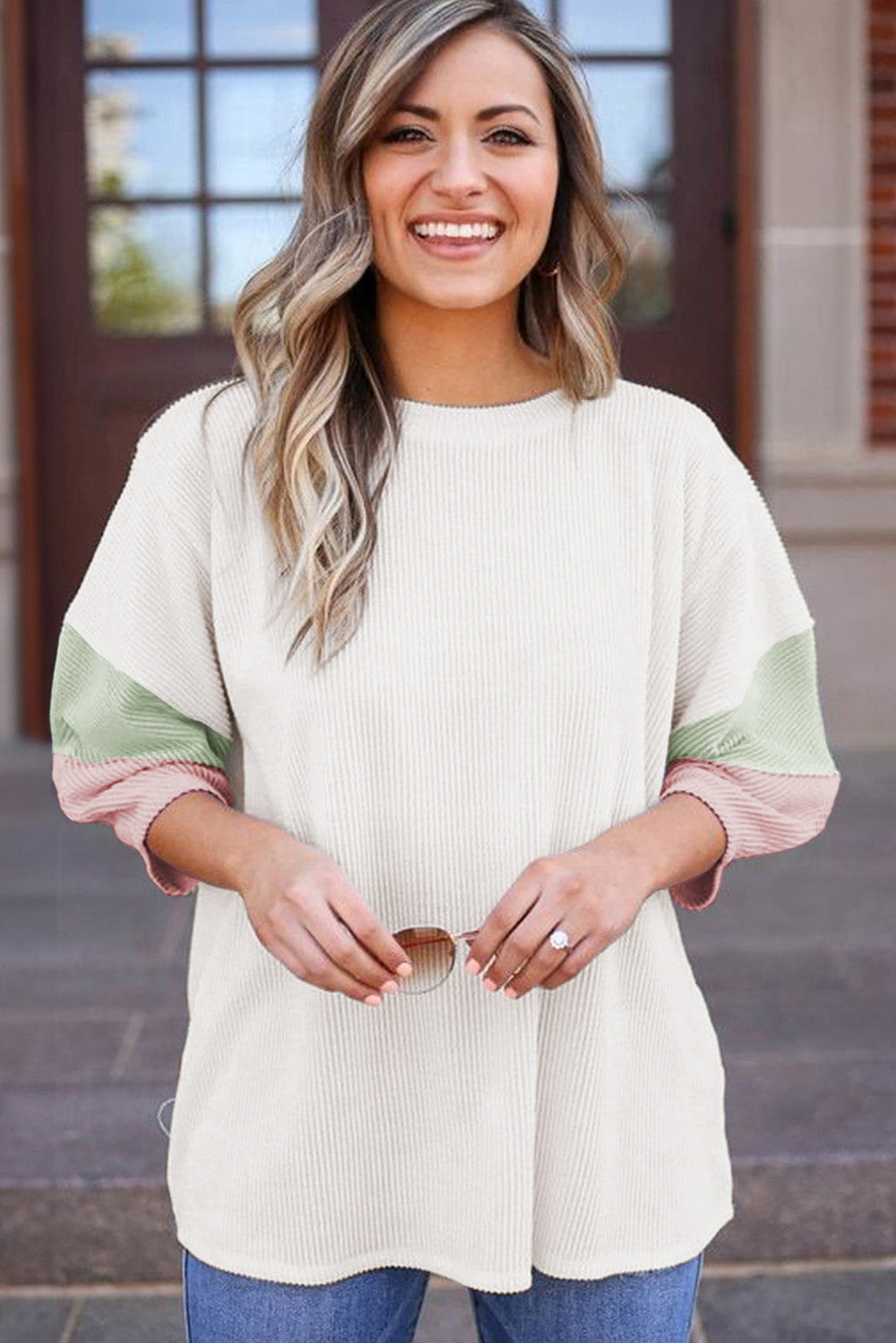 White Textured Colorblock Patchwork Half Sleeve Plus T Shirt Plus Size JT's Designer Fashion