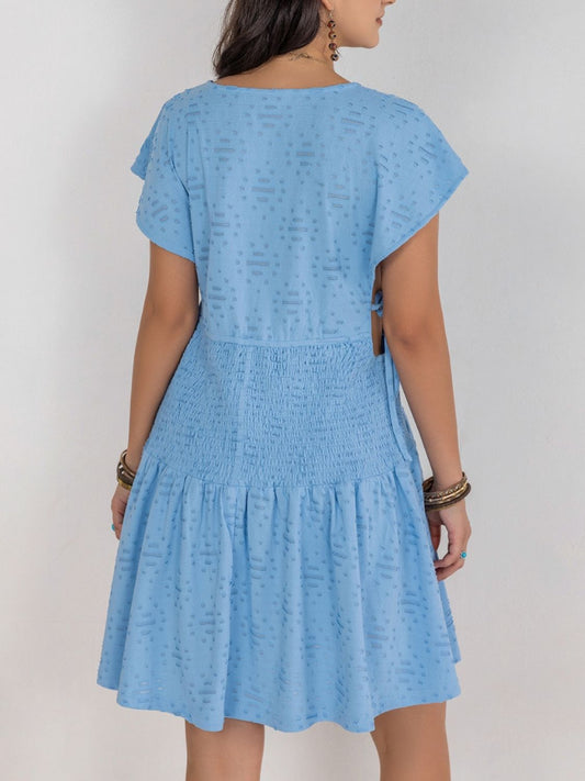 Cutout Surplice Short Sleeve Dress Mini Dresses JT's Designer Fashion