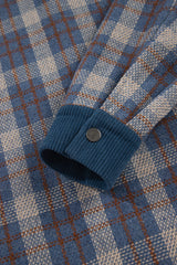 Gray Plaid Corduroy Patchwork Collared Zip Up Snap Button Jacket Plaid Shackets JT's Designer Fashion