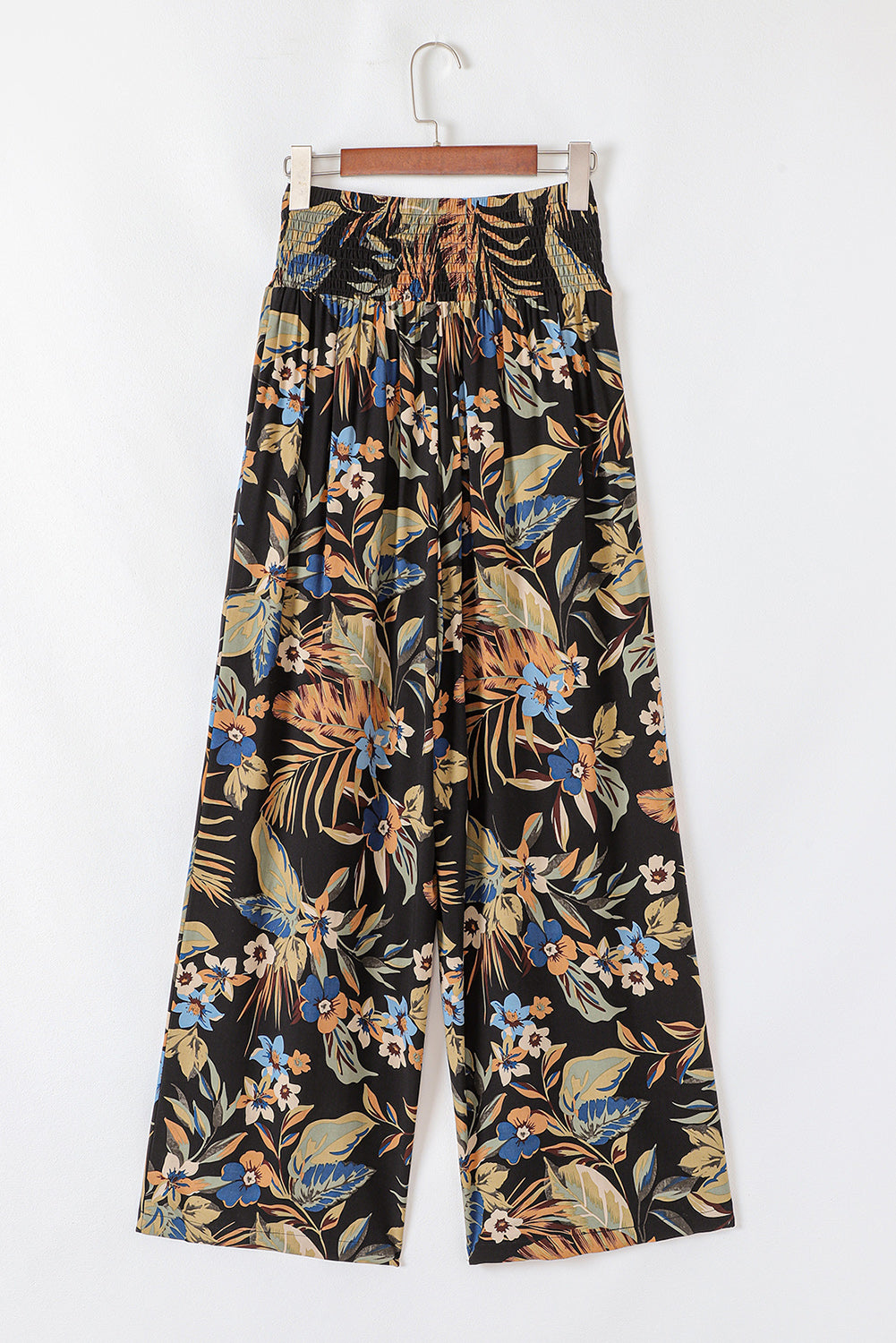 Multicolour Floral Shirred High Waist Wide Leg Pants with Tie Pants & Culotte JT's Designer Fashion
