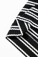 Black Stripe Textured Quarter Zip Collar Long Sleeve Top Long Sleeve Tops JT's Designer Fashion