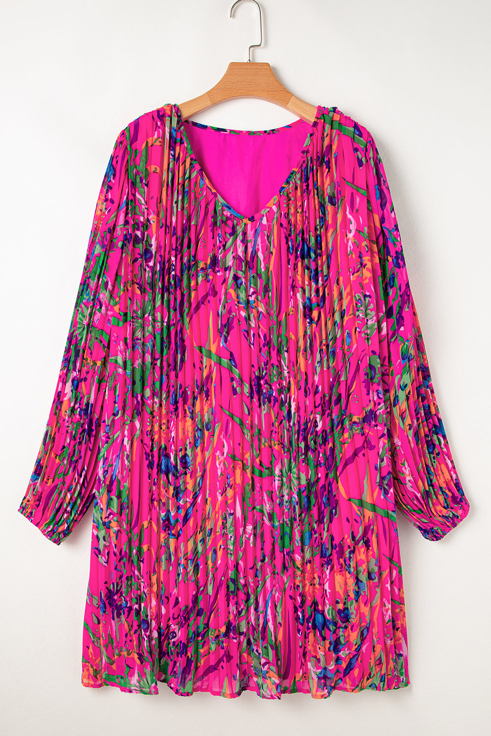 Rose Plus Size Abstract Floral Print Pleated Loose Dress Plus Size Mini Dresses JT's Designer Fashion