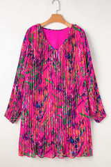 Rose Plus Size Abstract Floral Print Pleated Loose Dress Plus Size Mini Dresses JT's Designer Fashion