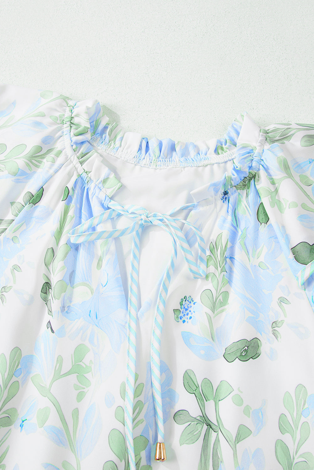 Sky Blue Floral Contrast Edge Layered Short Sleeve Mini Dress Floral Dresses JT's Designer Fashion