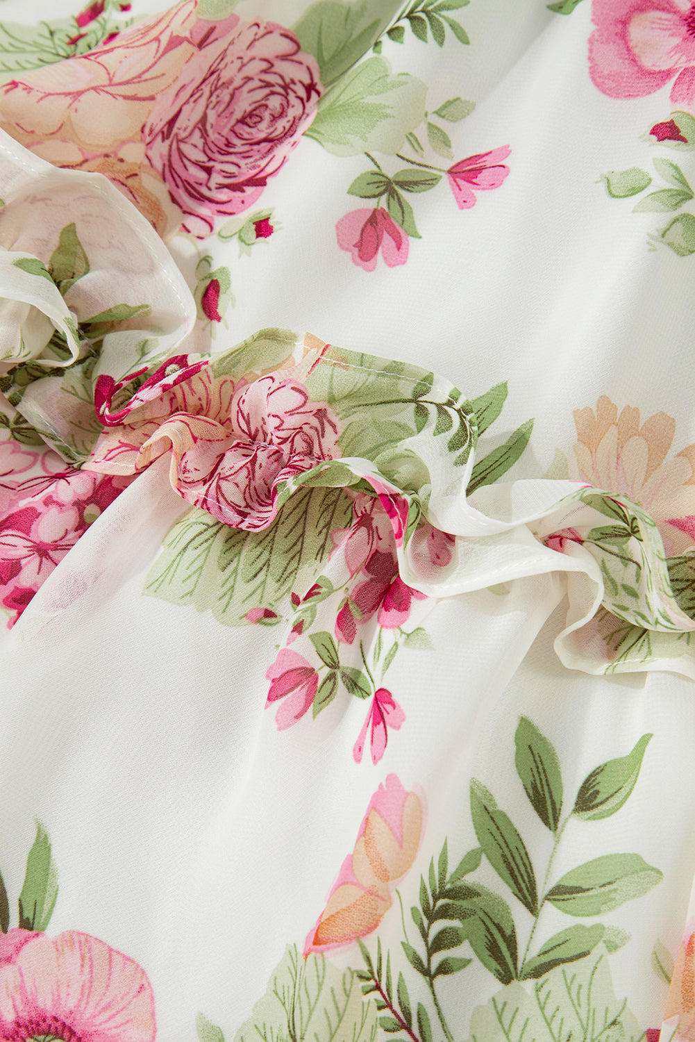 White Vibrant Floral Bubble Sleeve Sweetheart Neck Ruffle Mini Dress Floral Dresses JT's Designer Fashion