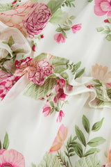 White Vibrant Floral Bubble Sleeve Sweetheart Neck Ruffle Mini Dress Floral Dresses JT's Designer Fashion