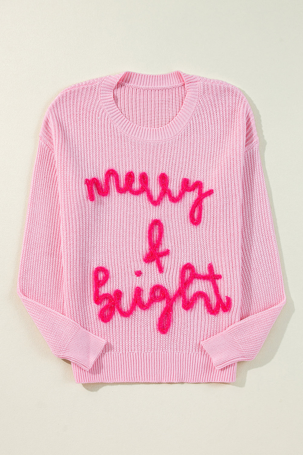 Pink Merry & Bright Pop Up Letter Waffle Knit Sweater Sweaters JT's Designer Fashion