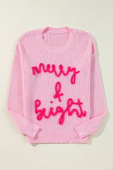 Pink Merry & Bright Pop Up Letter Waffle Knit Sweater Sweaters JT's Designer Fashion