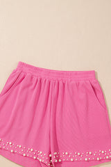 Bright Pink Textured Pearled Ruffle Sleeve Top 2 Piece Shorts Set Short Sets JT's Designer Fashion