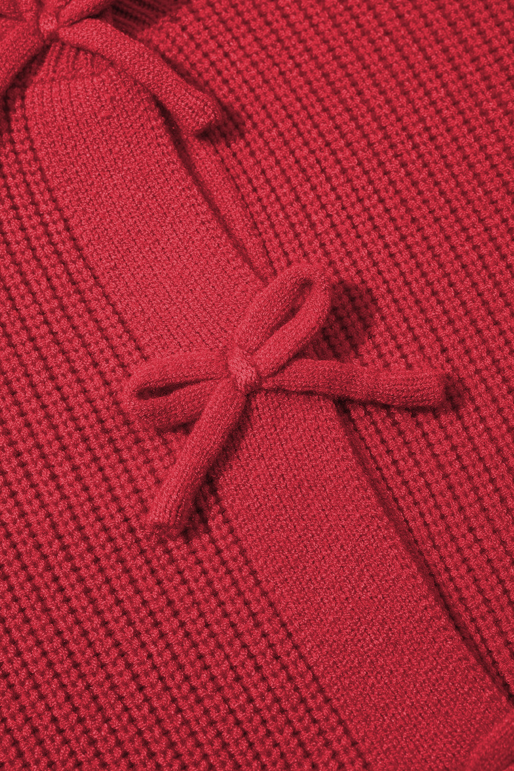 Fiery Red Ribbed Knit Bow Front Buttoned Cardigan Cardigans JT's Designer Fashion