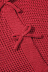 Fiery Red Ribbed Knit Bow Front Buttoned Cardigan Cardigans JT's Designer Fashion