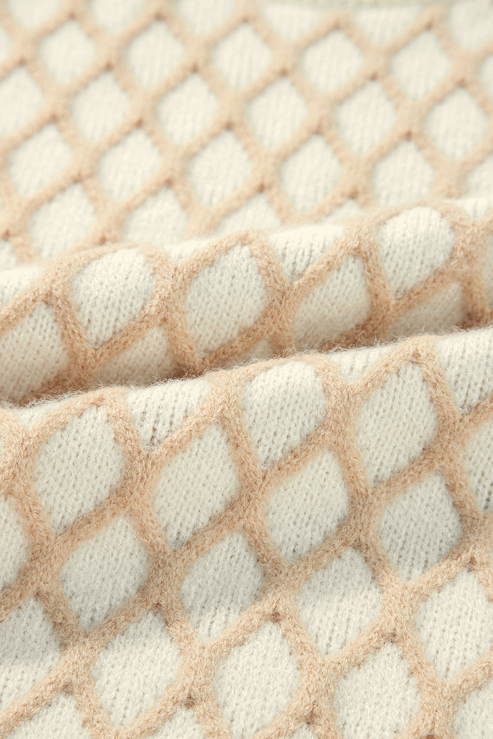 Oatmeal Diamond Knit Drop Shoulder Loose Sweater Sweaters JT's Designer Fashion