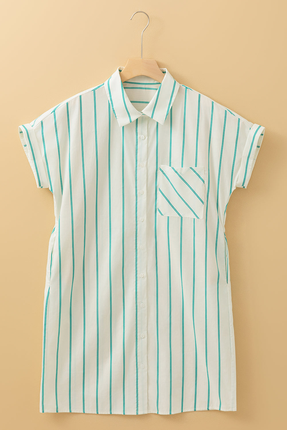 Mint Green St Patricks Striped Wide Short Sleeve Shift Mini Shirt Dress Mini Dresses JT's Designer Fashion
