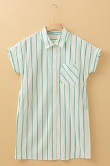 Mint Green St Patricks Striped Wide Short Sleeve Shift Mini Shirt Dress Mini Dresses JT's Designer Fashion