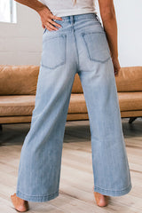 Beau Blue Multi Buttons Pinstripe Wide Leg Jeans Jeans JT's Designer Fashion
