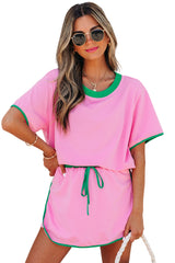 Bonbon Colorblock Edge Drop Shoulder T Shirt and Skort 2Pcs Set Short Sets JT's Designer Fashion