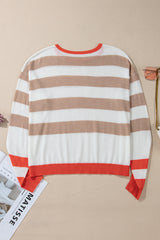 Apricot Colorblock Striped Round Neck Drop Shoulder Sweater Sweaters JT's Designer Fashion