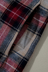 Red Plaid Print Chest Pocket Buttoned Hooded Shacket Plaid Shackets JT's Designer Fashion