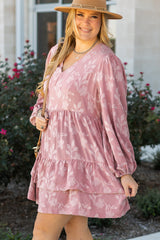 Peach Blossom Floral Surplice V Neck Tiered Ruffled Plus Size Dress Plus Size Mini Dresses JT's Designer Fashion