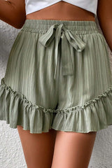 Laurel Green Textured Tie Waist Ruffle Hem Shorts Laurel Green 85%Lyocell+15%Polyamide Casual Shorts JT's Designer Fashion