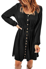 Black Button Up High Waist Long Sleeve Dress Midi Dresses JT's Designer Fashion