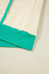 White Contrast Trim Colorblock Long Sleeve Pullover and Drawstring Shorts 2pcs Outfit Short Sets JT's Designer Fashion