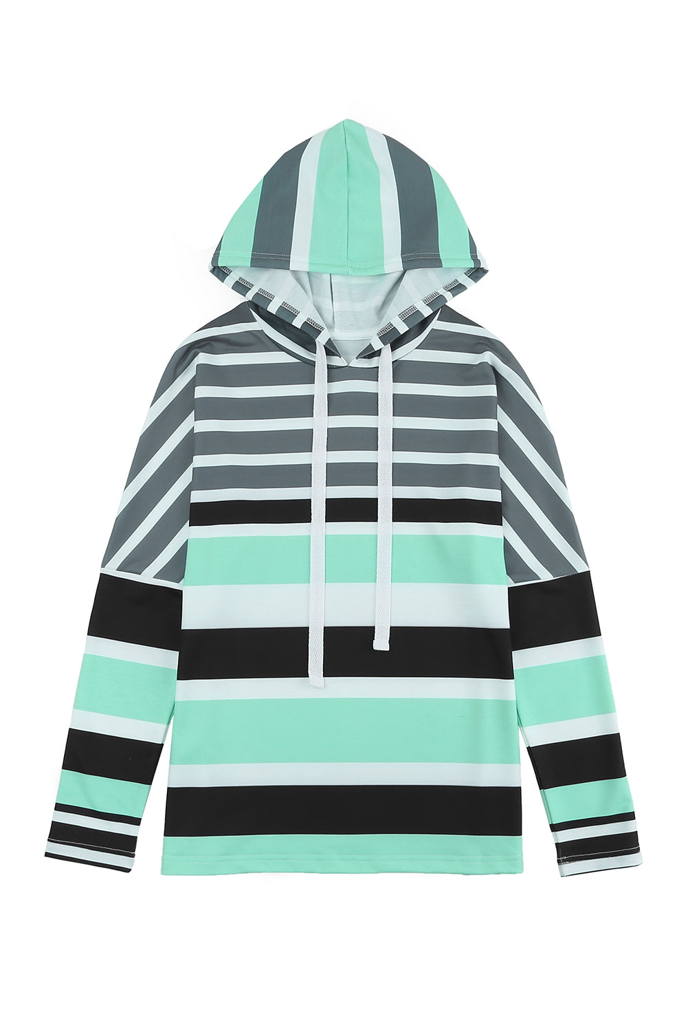 Green Striped Drawstring Long Sleeve Hoodie Sweatshirts & Hoodies JT's Designer Fashion