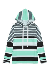 Green Striped Drawstring Long Sleeve Hoodie Sweatshirts & Hoodies JT's Designer Fashion