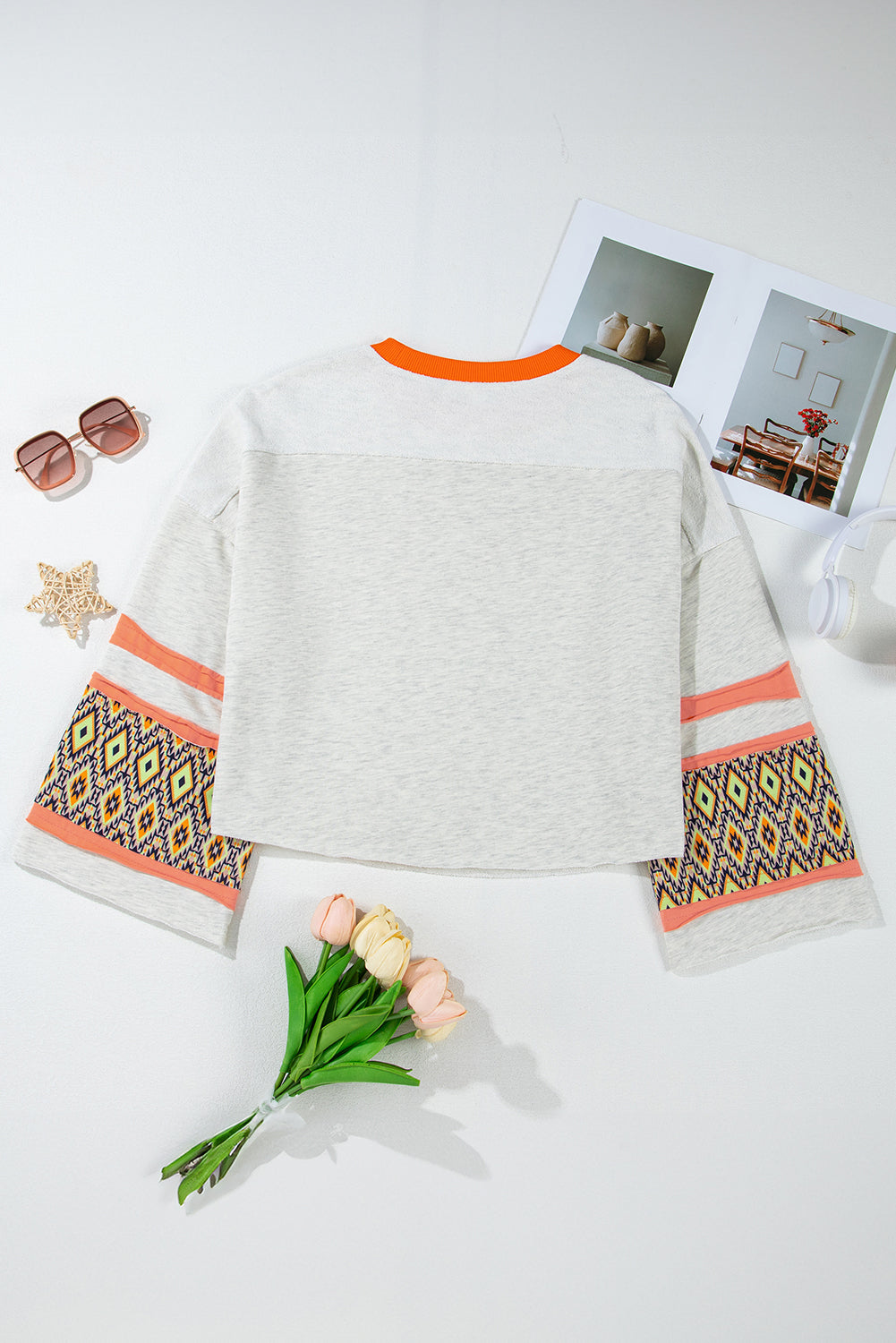 Apricot Western Aztec Patch Mineral Wash Loose Fit Top Long Sleeve Tops JT's Designer Fashion